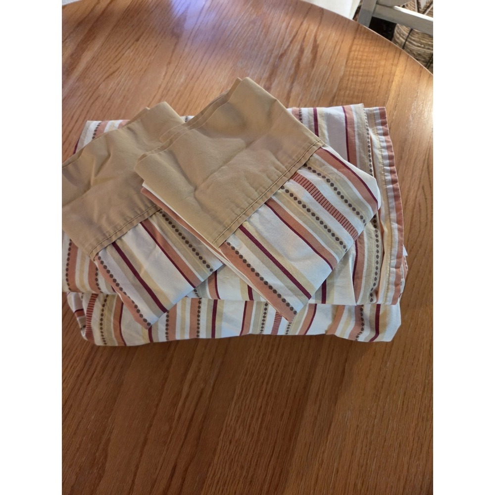 Vtg Better Homes & Garden Queen Sheet Set Flat Fitted 2 Cases Gold Maroon...
